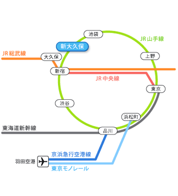 The Globe Tokyo 最寄り駅までの沿線マップ